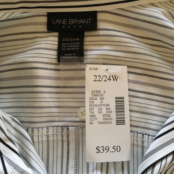 NWT Lane Bryant Gray White Metallic Striped Button Down Shirt Blouse Sz 22/24W - Picture 9 of 14